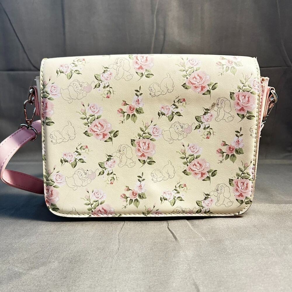 Disney Loungefly Lady and the Tramp Floral Crossbody Bag — Pink & Cream Striped